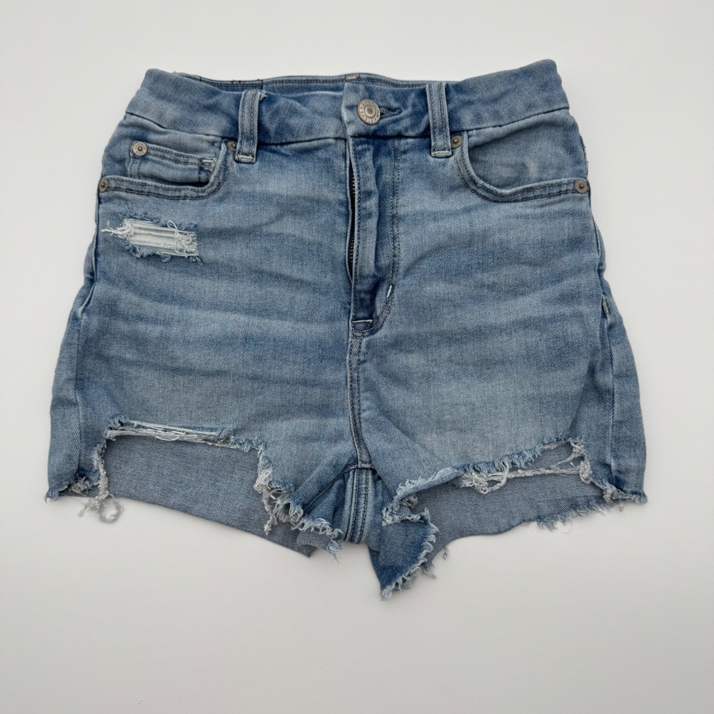 Y2K American Eagle Next Level Stretch Distressed Denim Shorts Light Wash 00